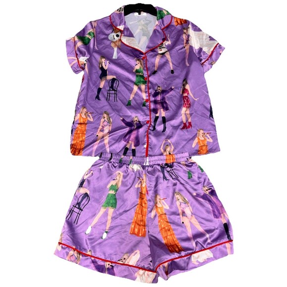 Taylor Swift Inspired Pajama Set Print Satin  2 Pc Set Pjs XS/SM - Picture 2 of 8